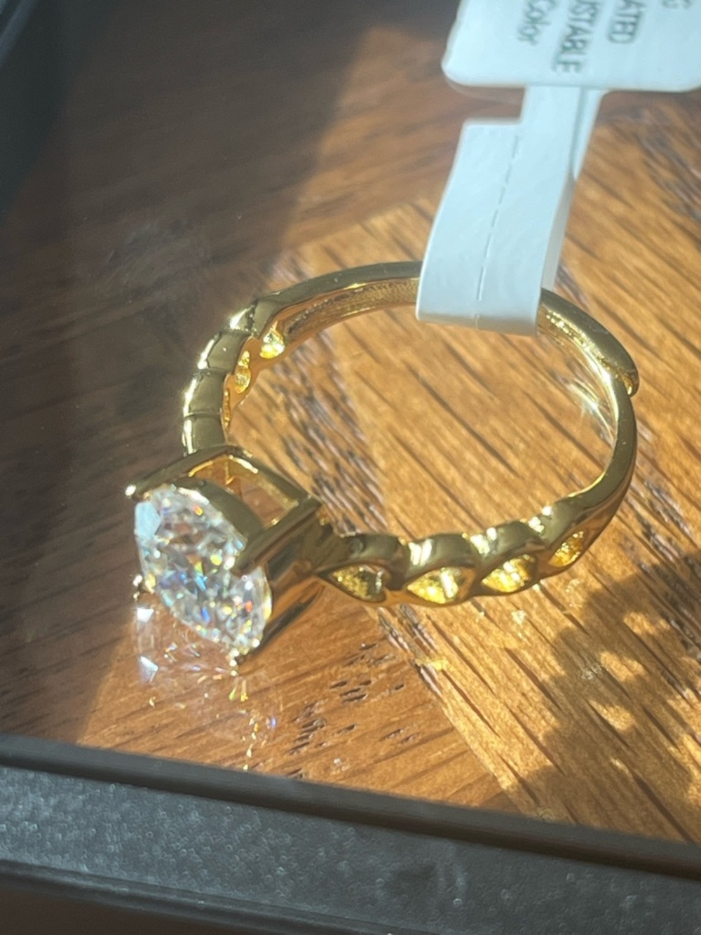 18K Gold Plated Engagement Wedding Ring Moissanite Adjustable 2.0 CTW VVSD Color